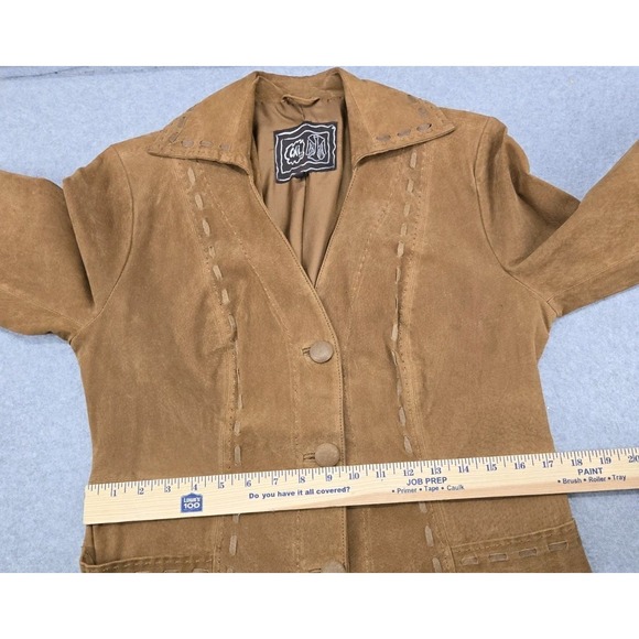 Vintage Chi by Falchi Sueded Leather Western Jacket Women S Brown Boho - Picture 7 of 11